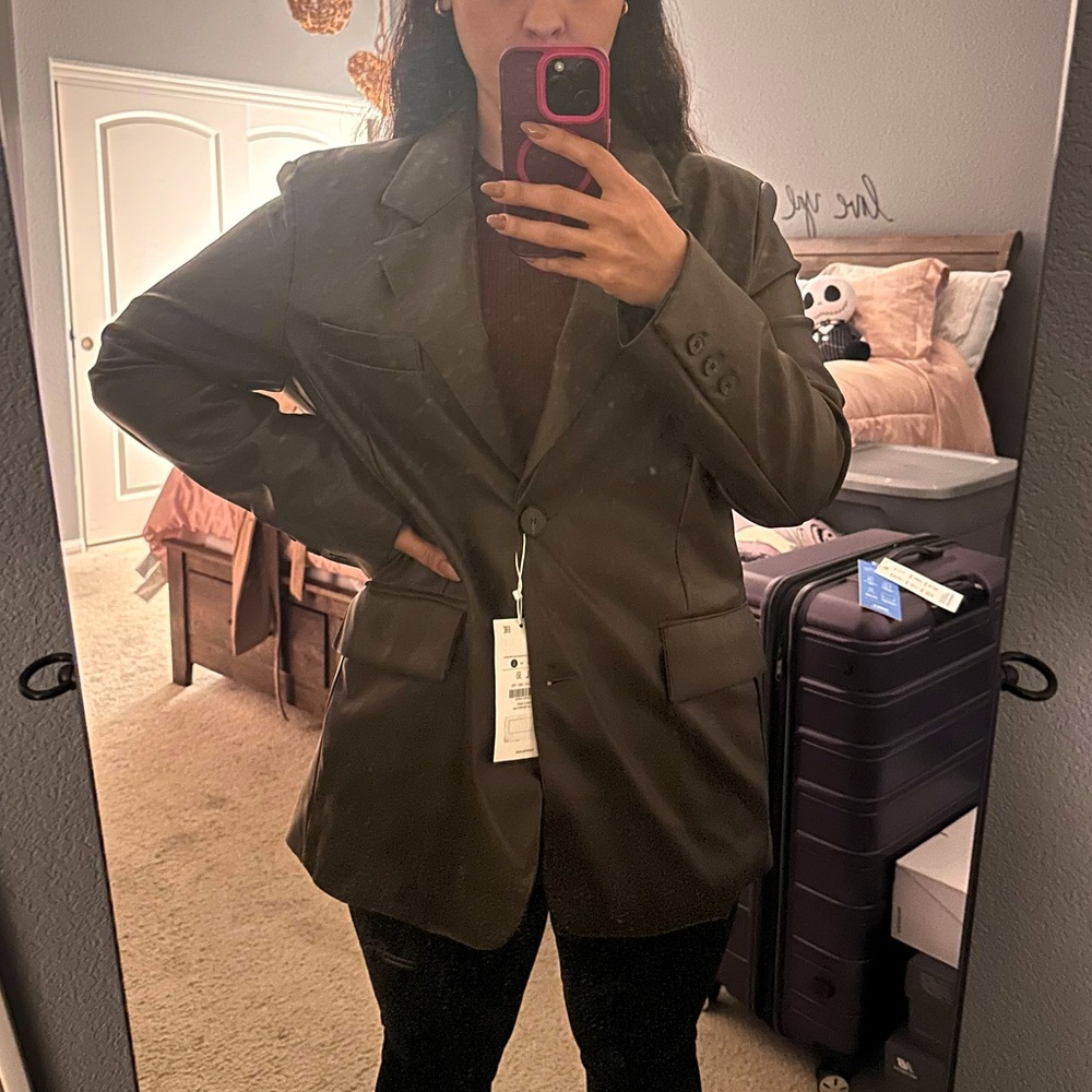 Bershka Brown Faux Leather Blazer - Picture 5 of 5